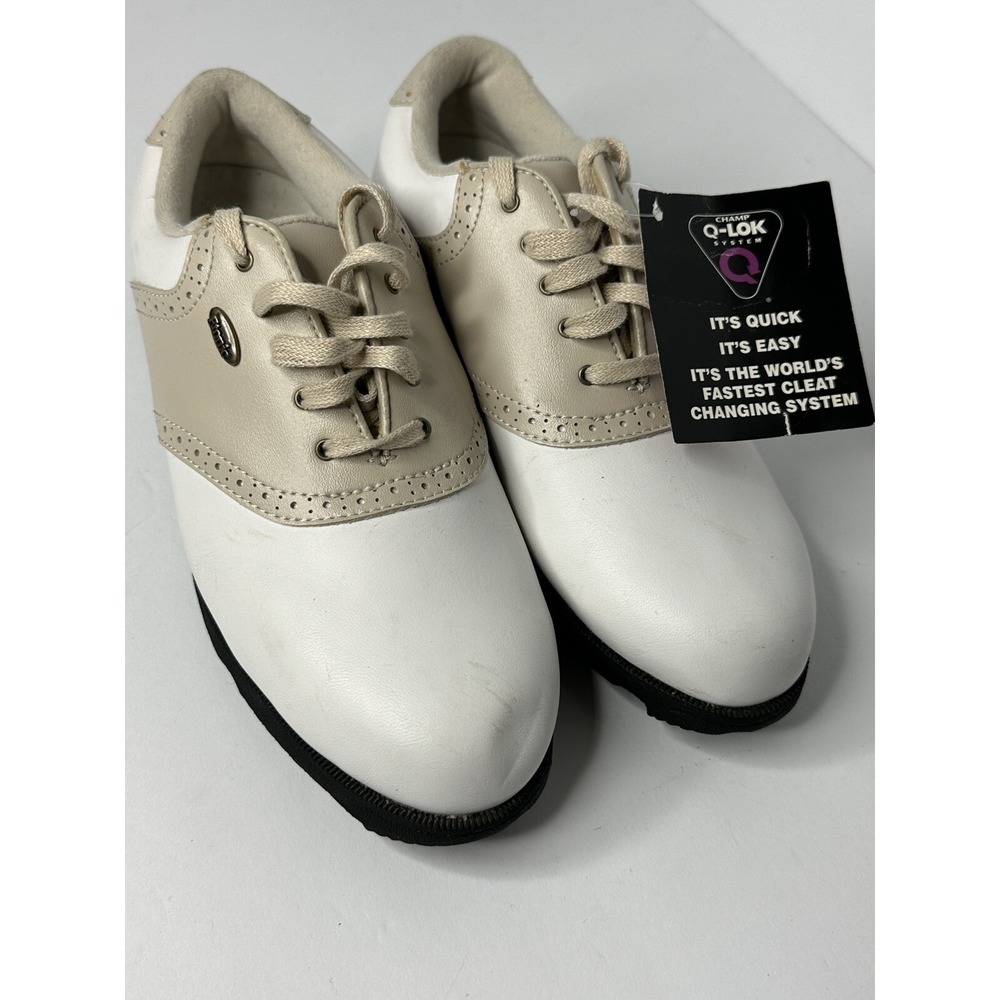 Etonic Golf Shoes Cleats Saddle Shoes Leather White Tan Womens Size 6